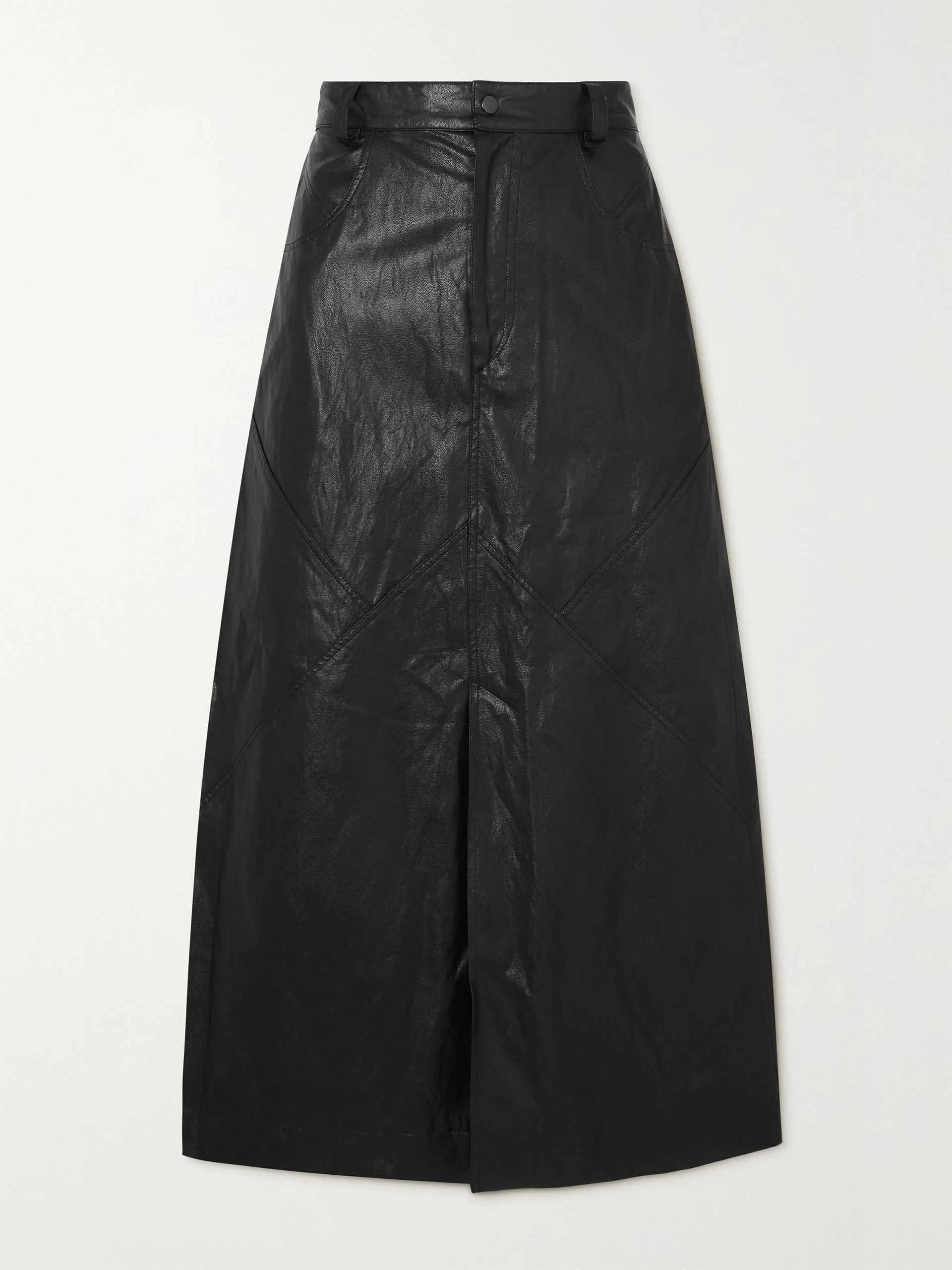 Black faux leather midi skirt
