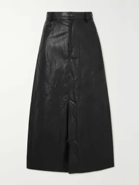 Black faux leather midi skirt
