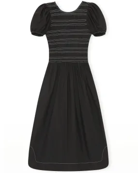 Black Smocked Midi Dress