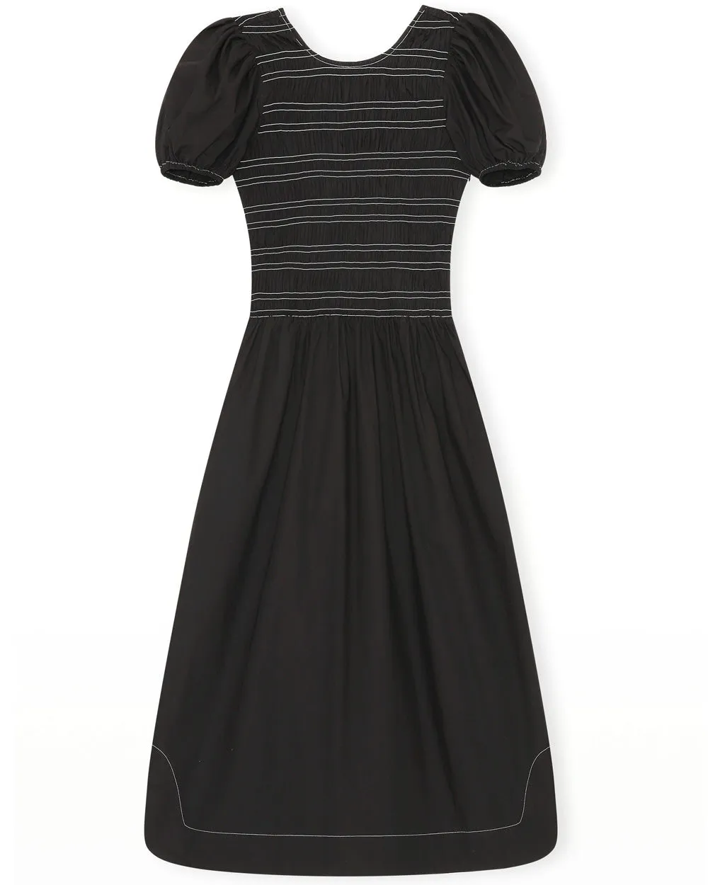 Black Smocked Midi Dress
