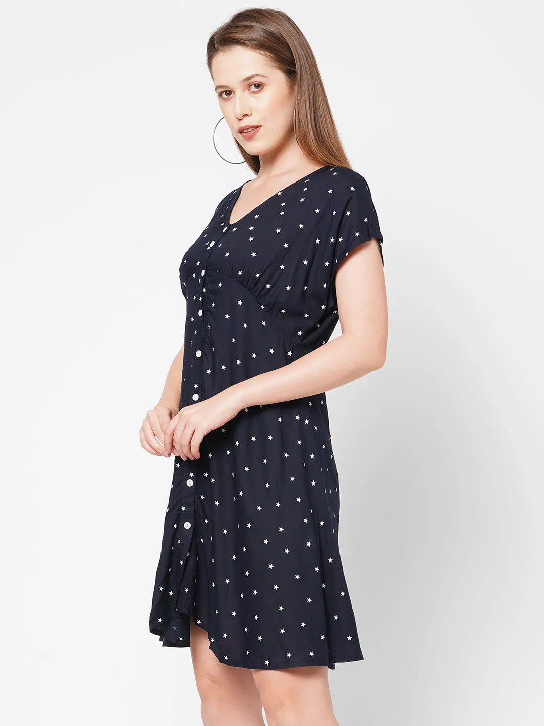 Black Star Print Short Dress For Women