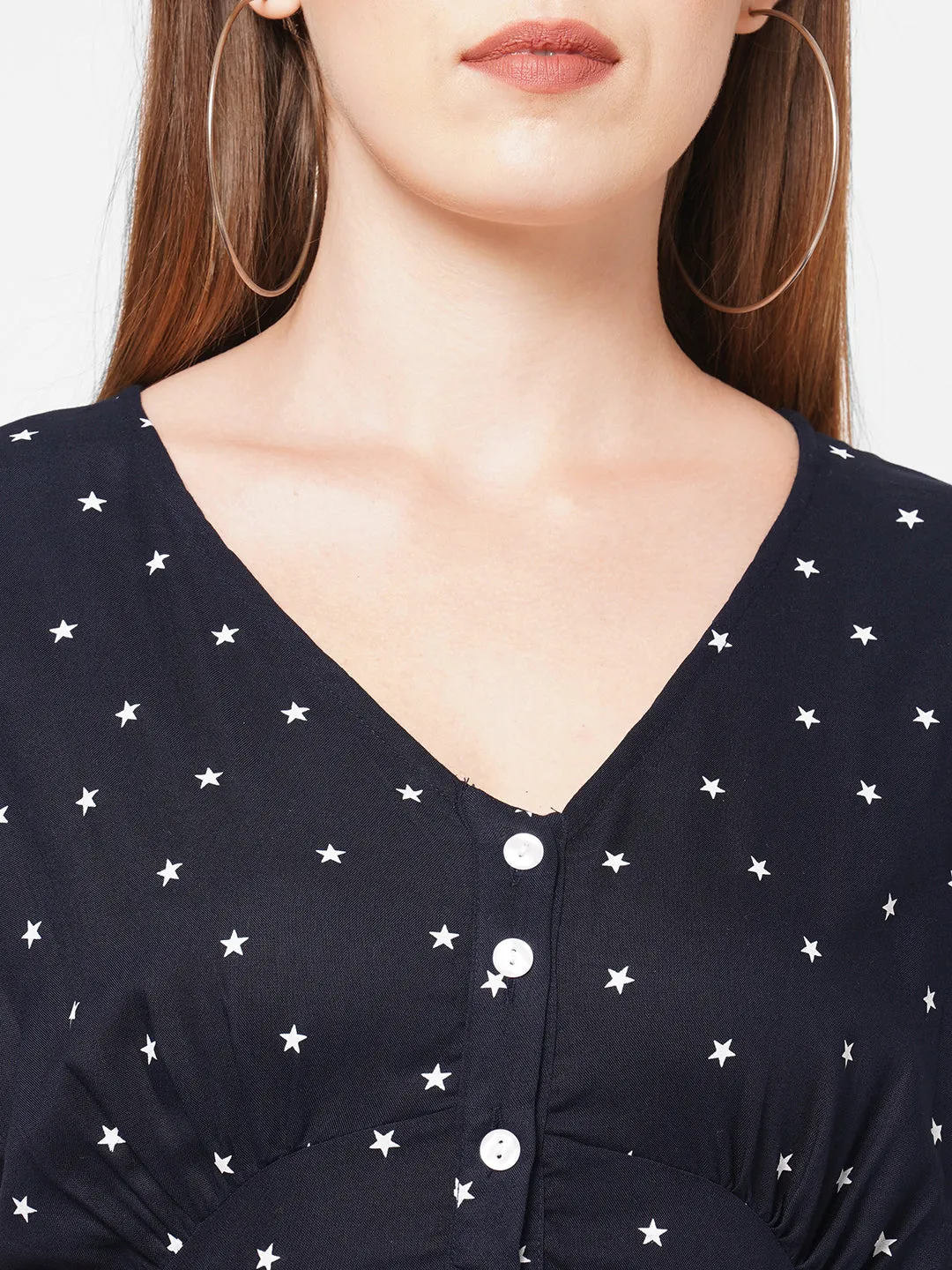 Black Star Print Short Dress For Women