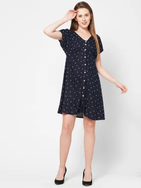 Black Star Print Short Dress For Women