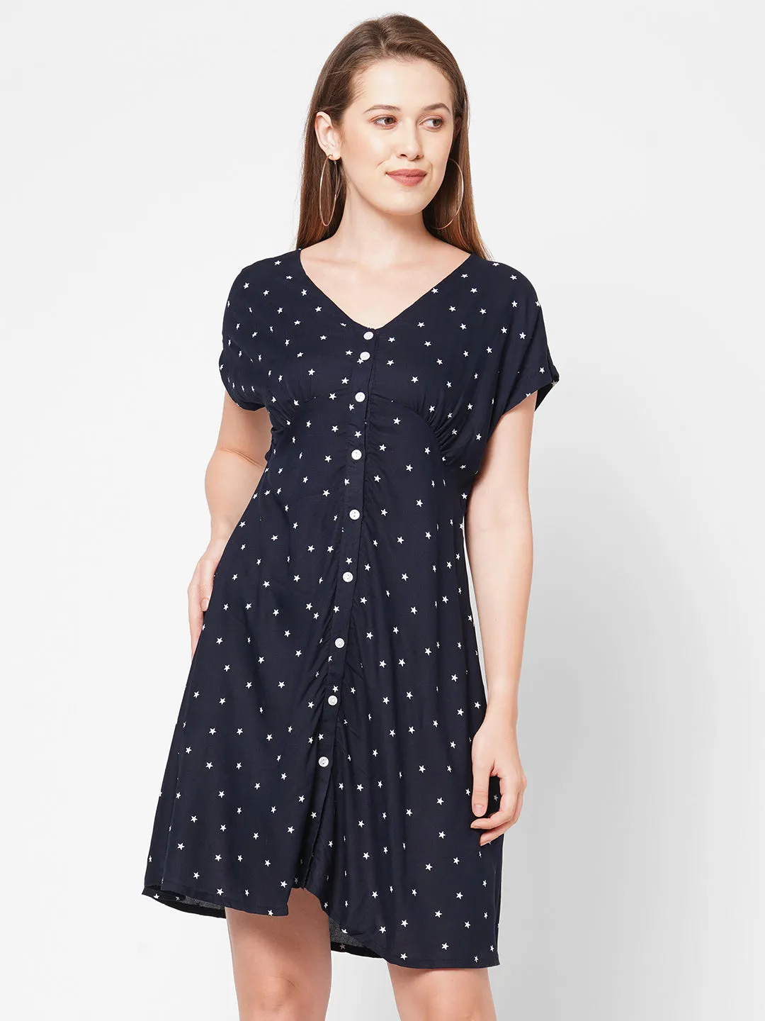 Black Star Print Short Dress For Women
