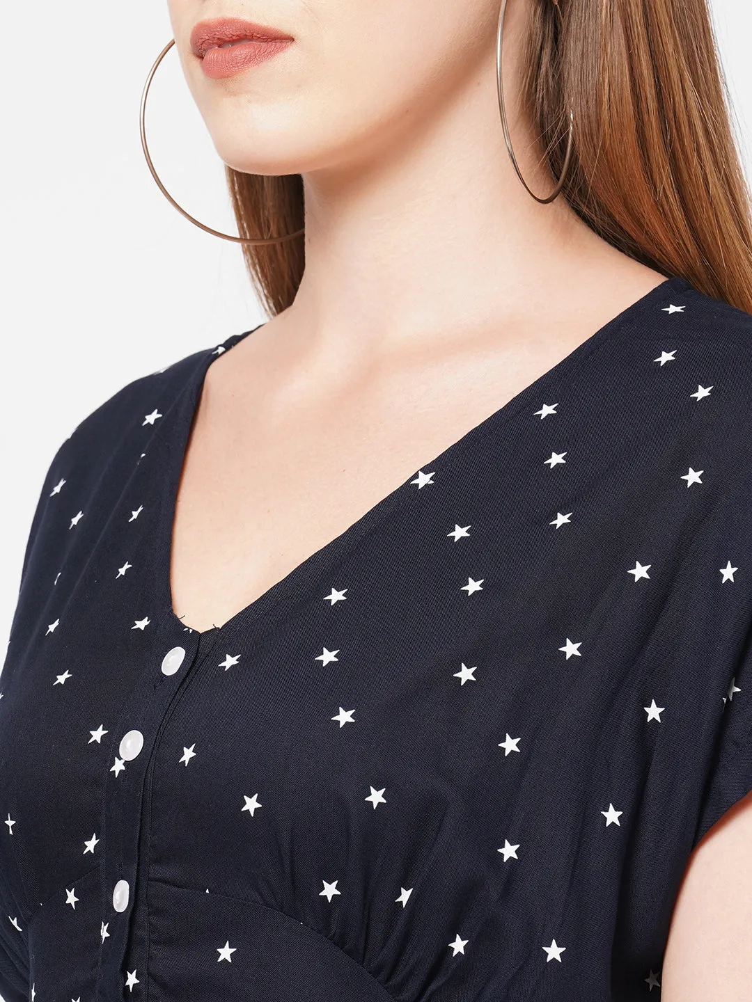 Black Star Print Short Dress For Women