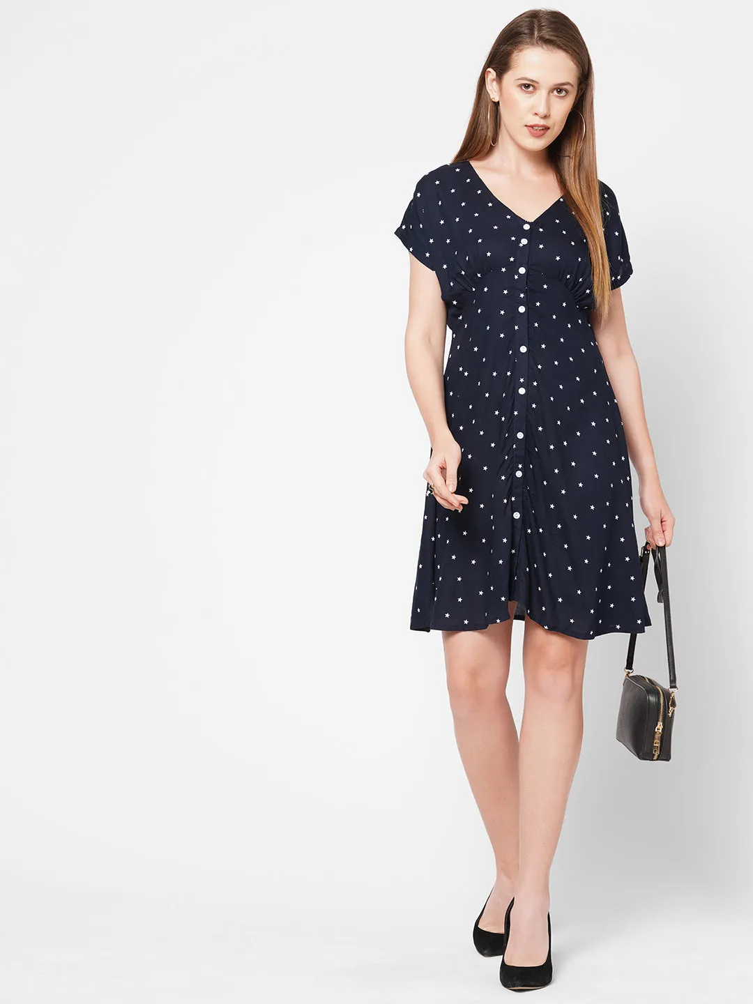 Black Star Print Short Dress For Women