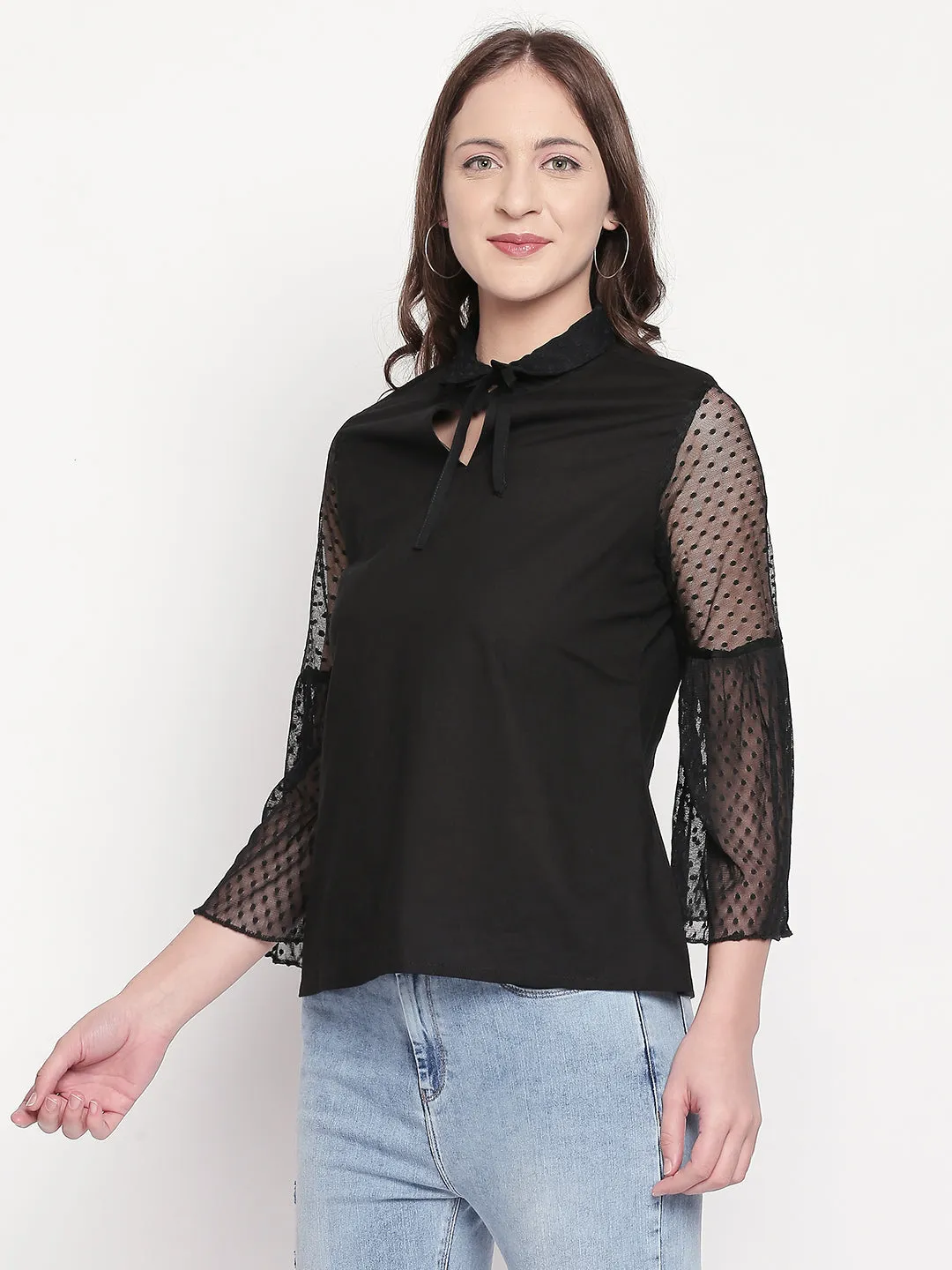 Black Top With Lace Sleeves