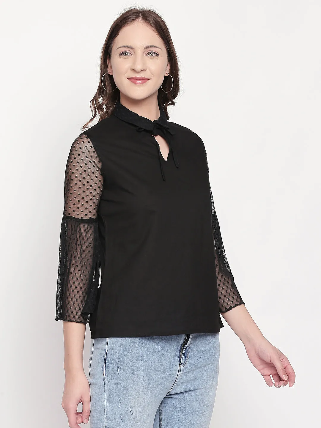 Black Top With Lace Sleeves