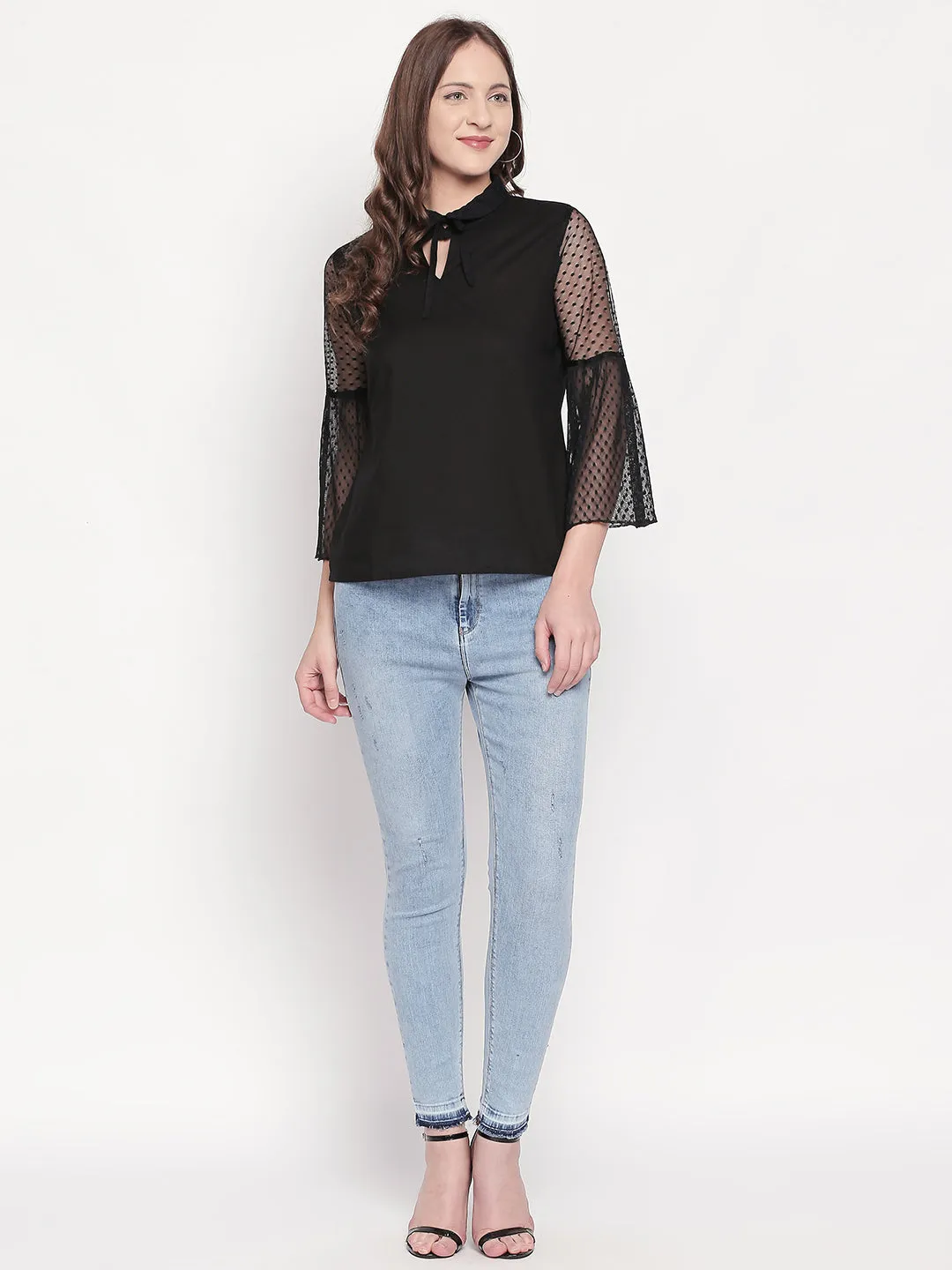 Black Top With Lace Sleeves