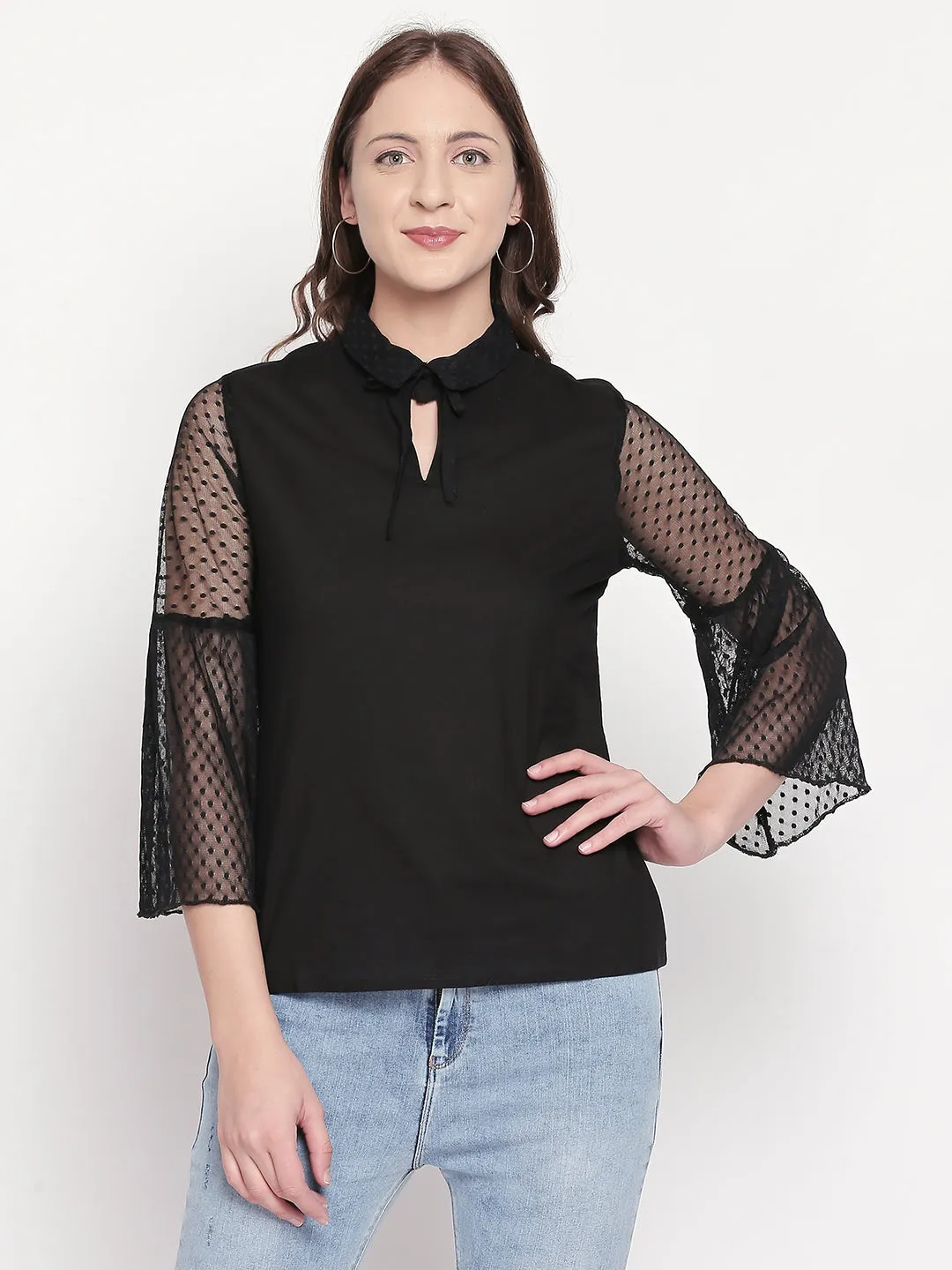 Black Top With Lace Sleeves