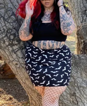 Black/White Luna Bats Midi Skirt