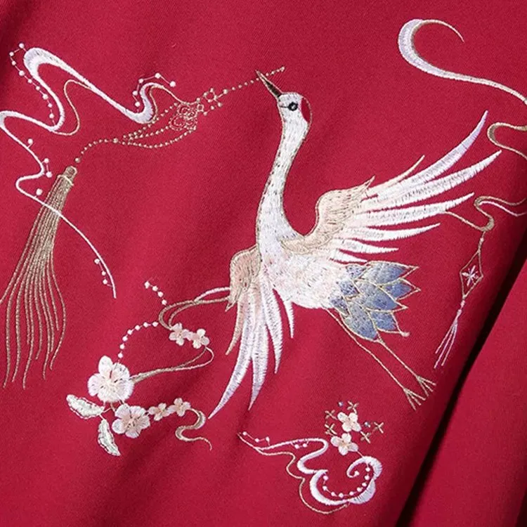 Blessing Swan Embroidery Sweatshirt Dress
