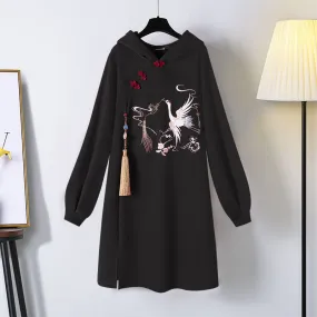 Blessing Swan Embroidery Sweatshirt Dress