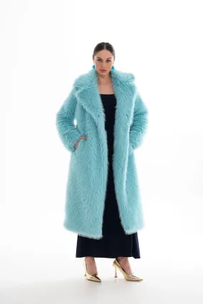 Blue Long Faux Fur Coat