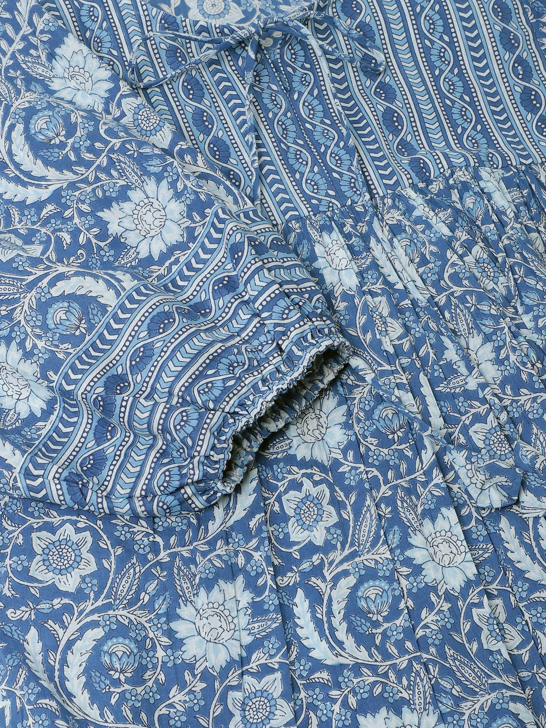 Blue  Printed Cotton Peplum Top