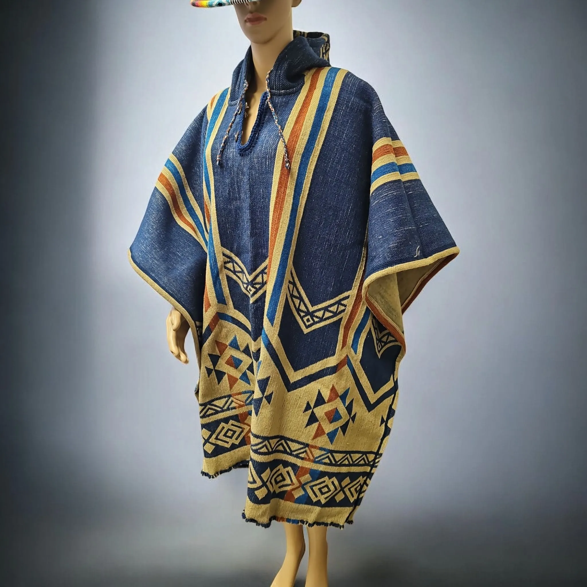 Blue Pure Llama wool Ponchos
