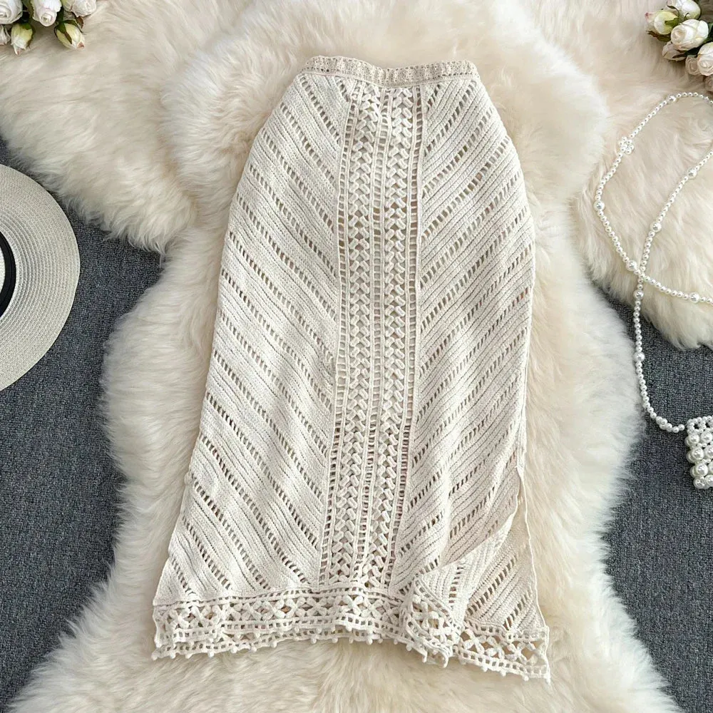 Boho Summer Lace-up Crochet Skirt