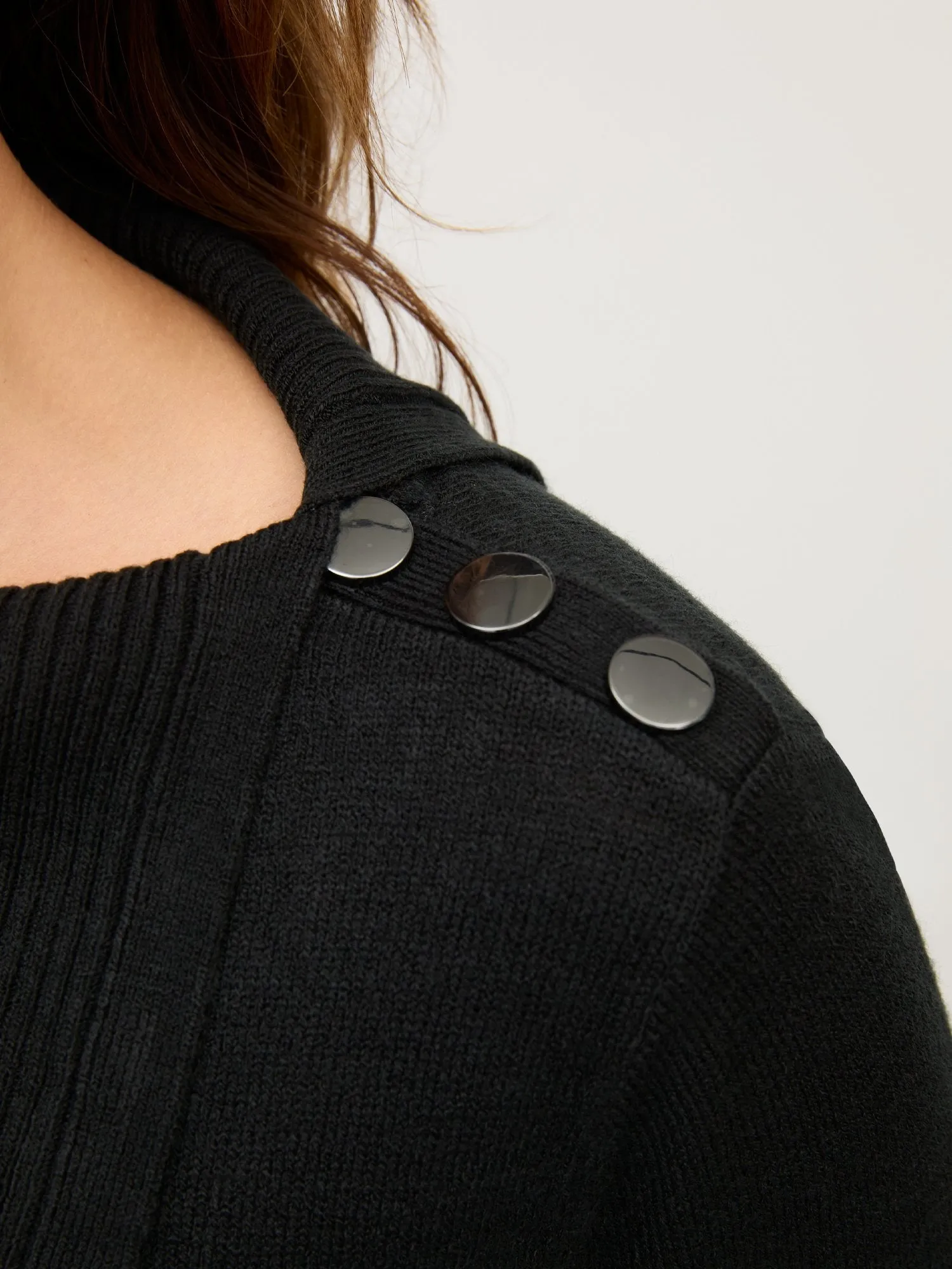 Button-Detail Cowl-Neck Tunic Sweater