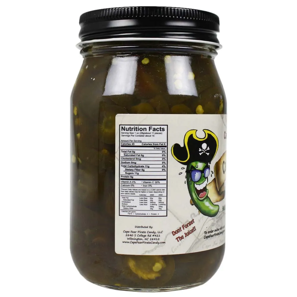 Cape Fear Pirate Candy Candied Jalapenos Sweet Hot Peppers 16 Oz Jar