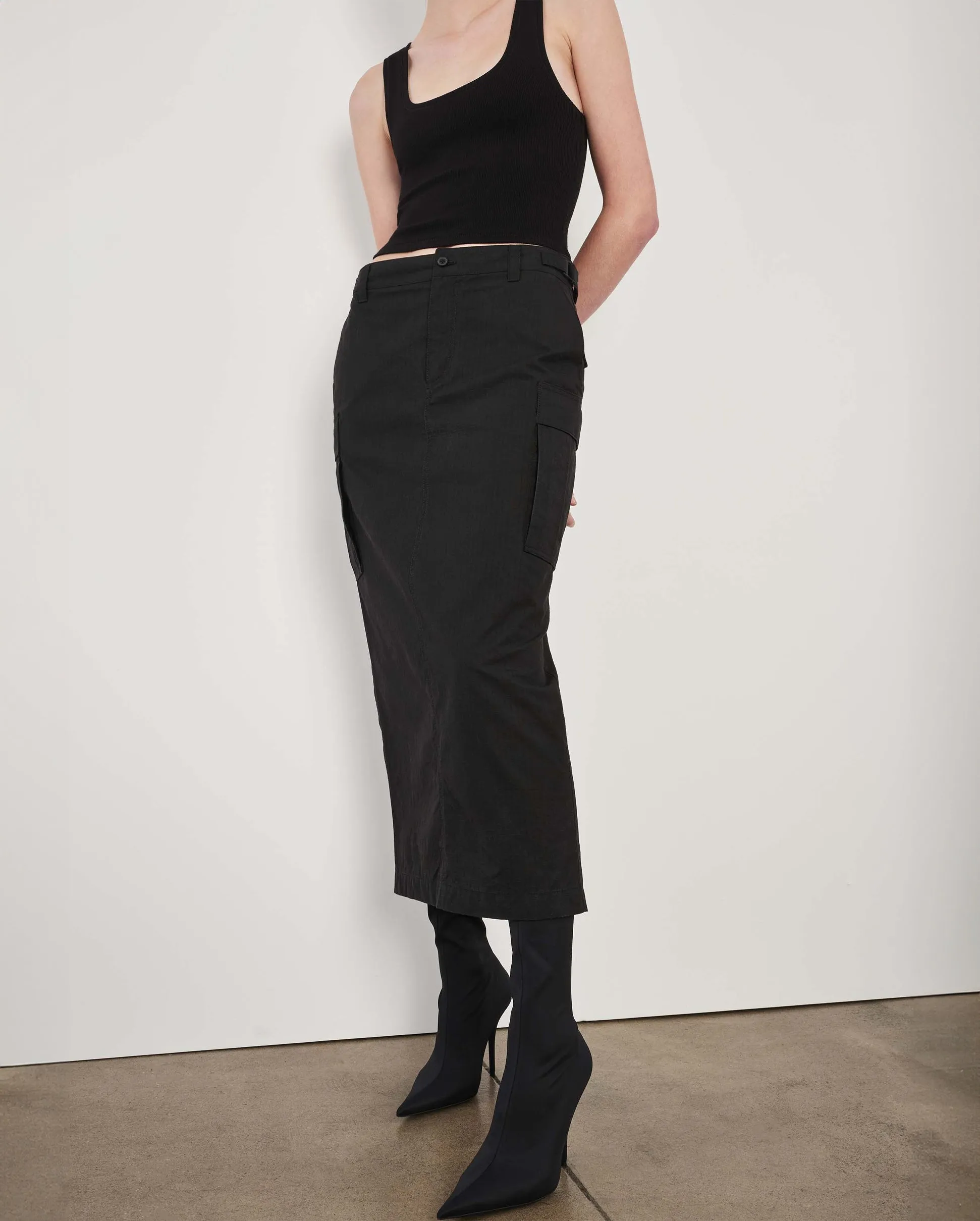 CARGO SKIRT MIDI / BLACK