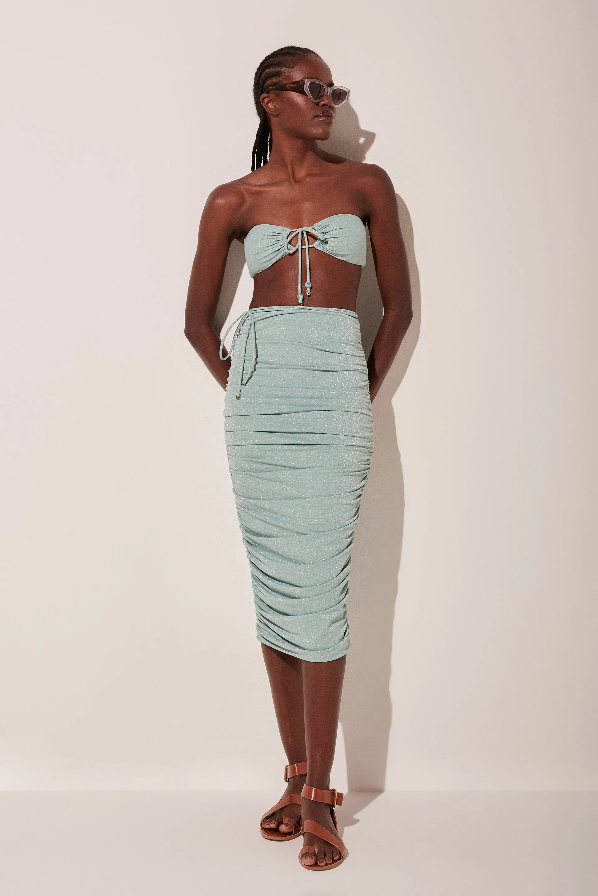 Celeste Ruched Midi Skirt With Ties E4460A1794