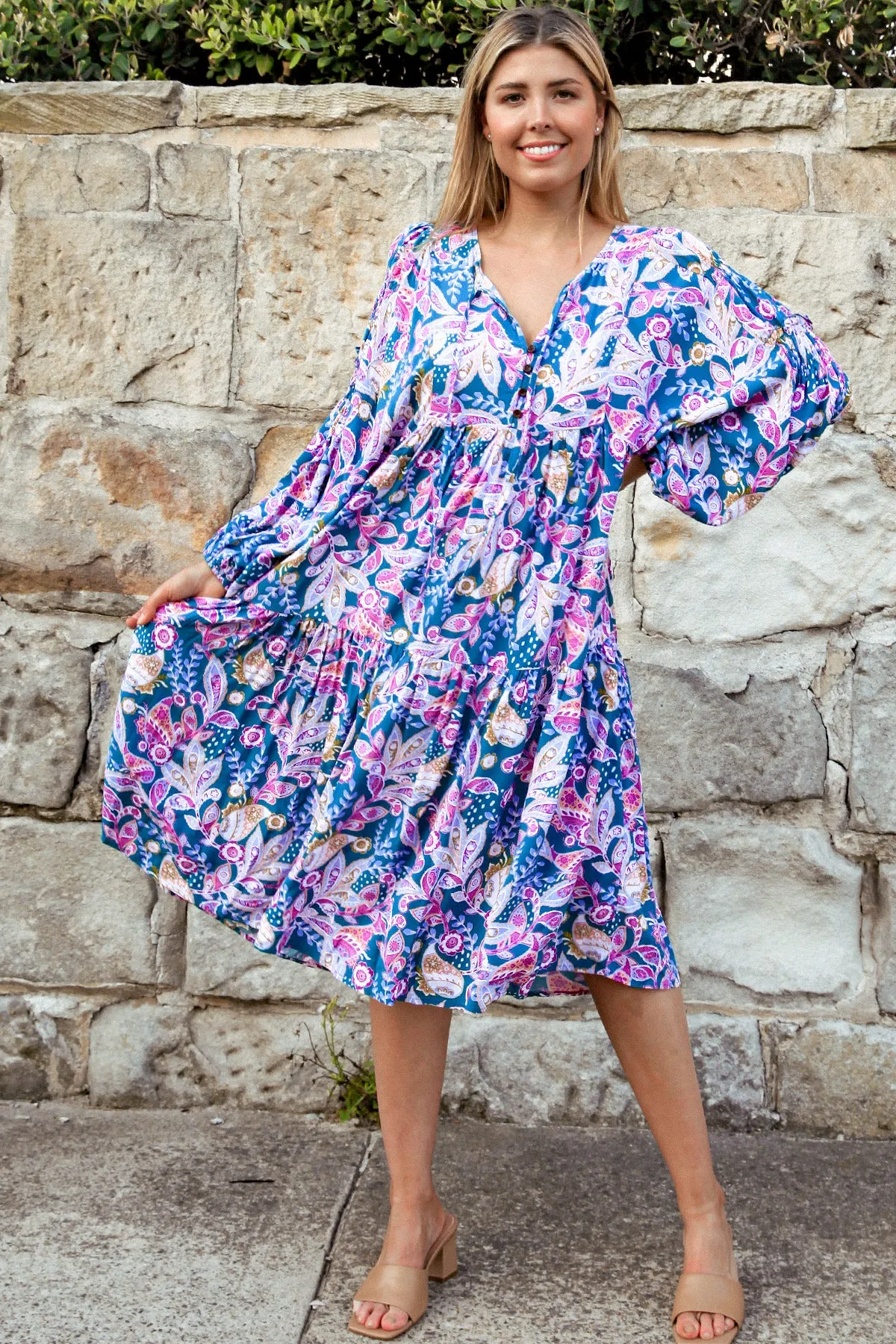 Chloe 3/4 Sleeves Midi Dress