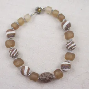Chunky Beige and White Beaded Bead Designer Necklace