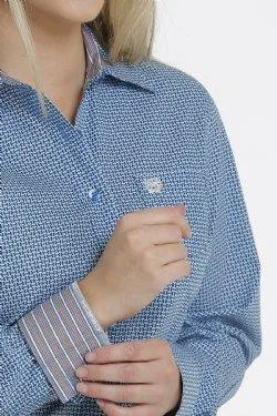 Cinch Women's Blue & White Button Up Western Shirt MSW9164181
