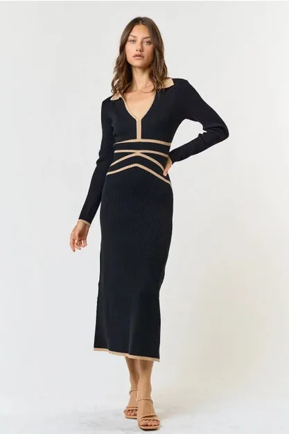 CONTRAST BINDING SWEATER DRESS