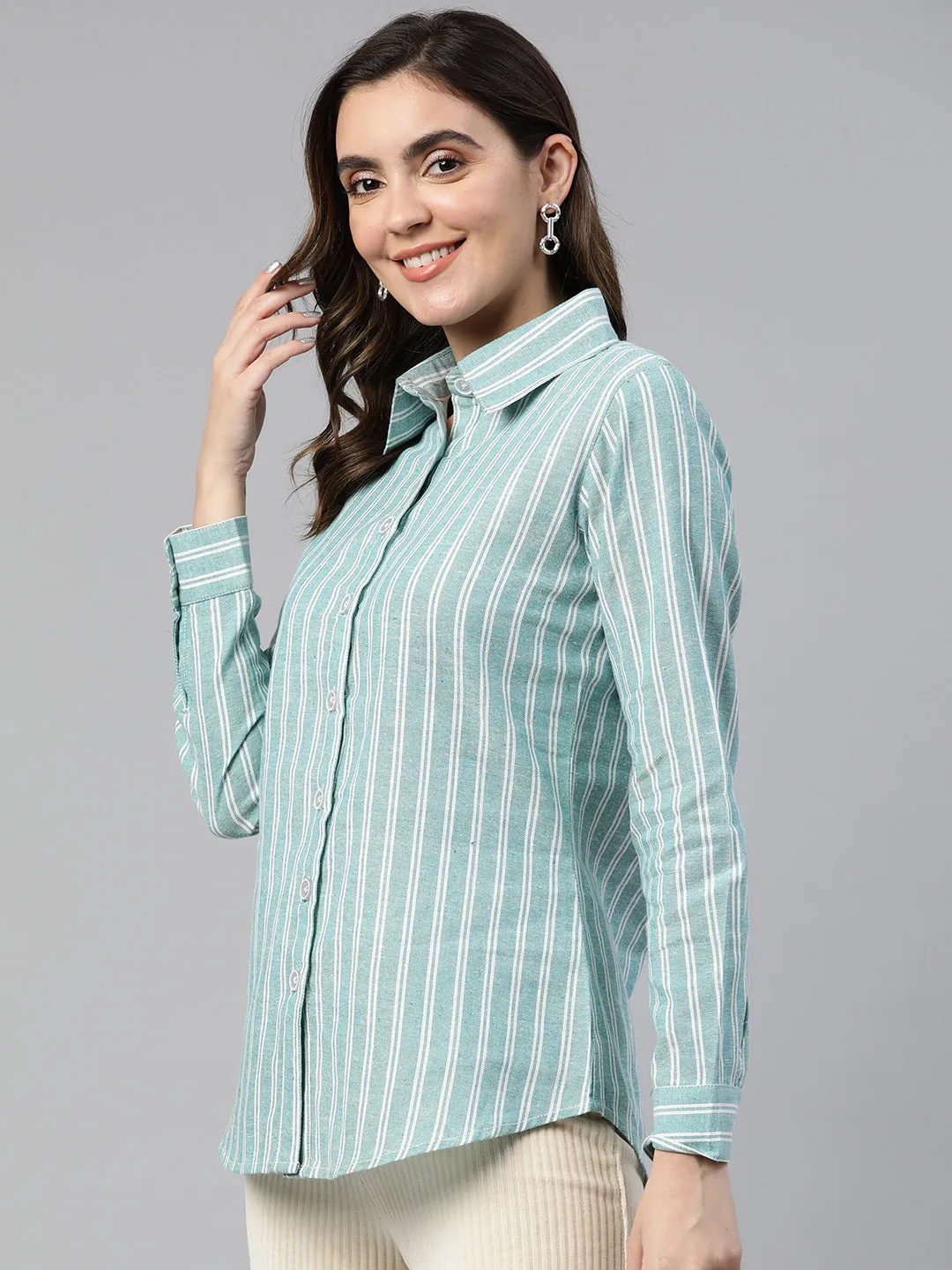 Cottinfab Striped Opaque Cotton Casual Shirt