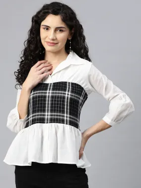 Cottinfab Women Checkered Cotton Peplum Top