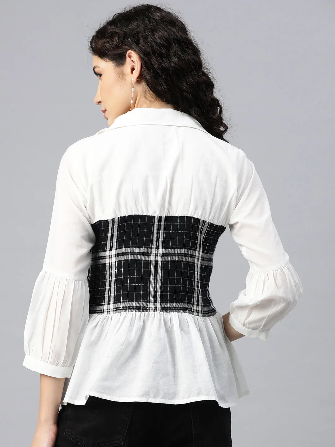 Cottinfab Women Checkered Cotton Peplum Top
