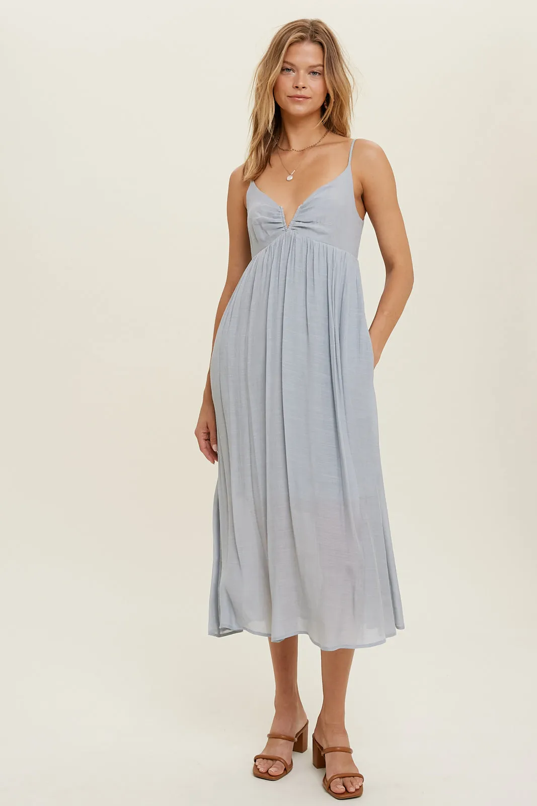 Deep V-neck Midi Dress | Cloud Blue