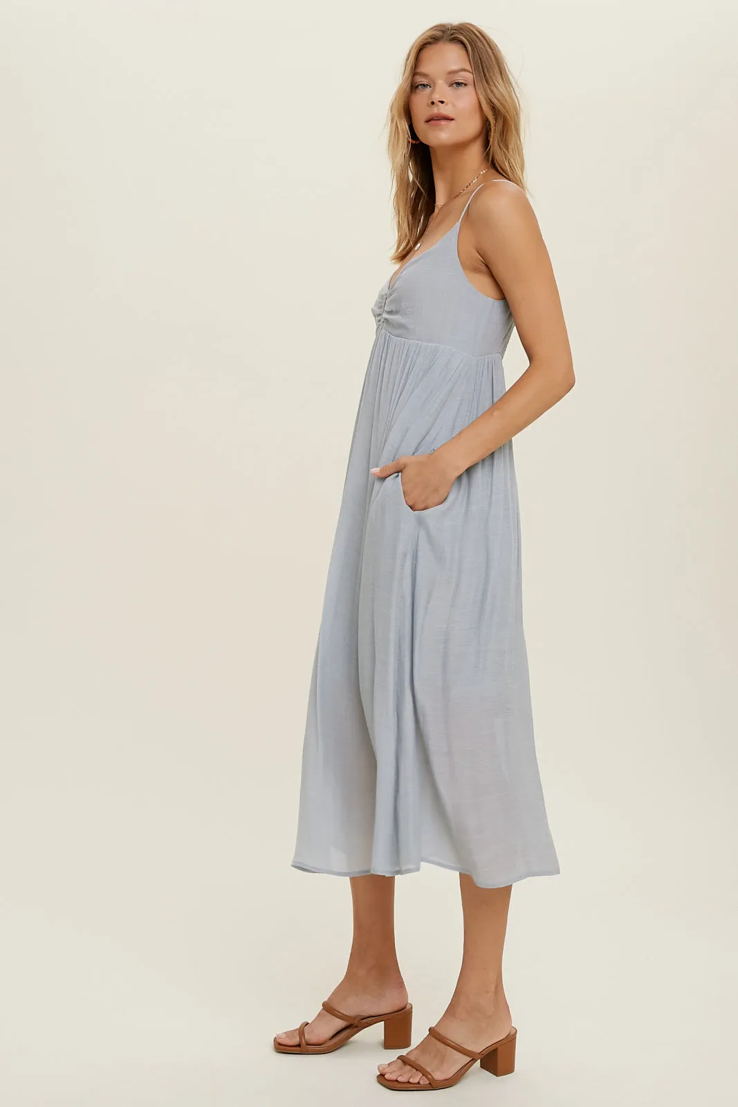 Deep V-neck Midi Dress | Cloud Blue