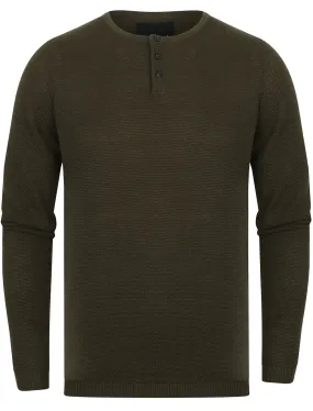 Deluca Henley Neck Textured Jumper In New Khaki - Dissident