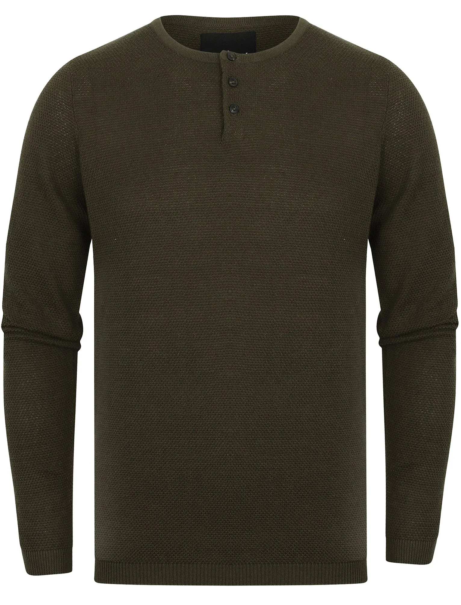 Deluca Henley Neck Textured Jumper In New Khaki - Dissident