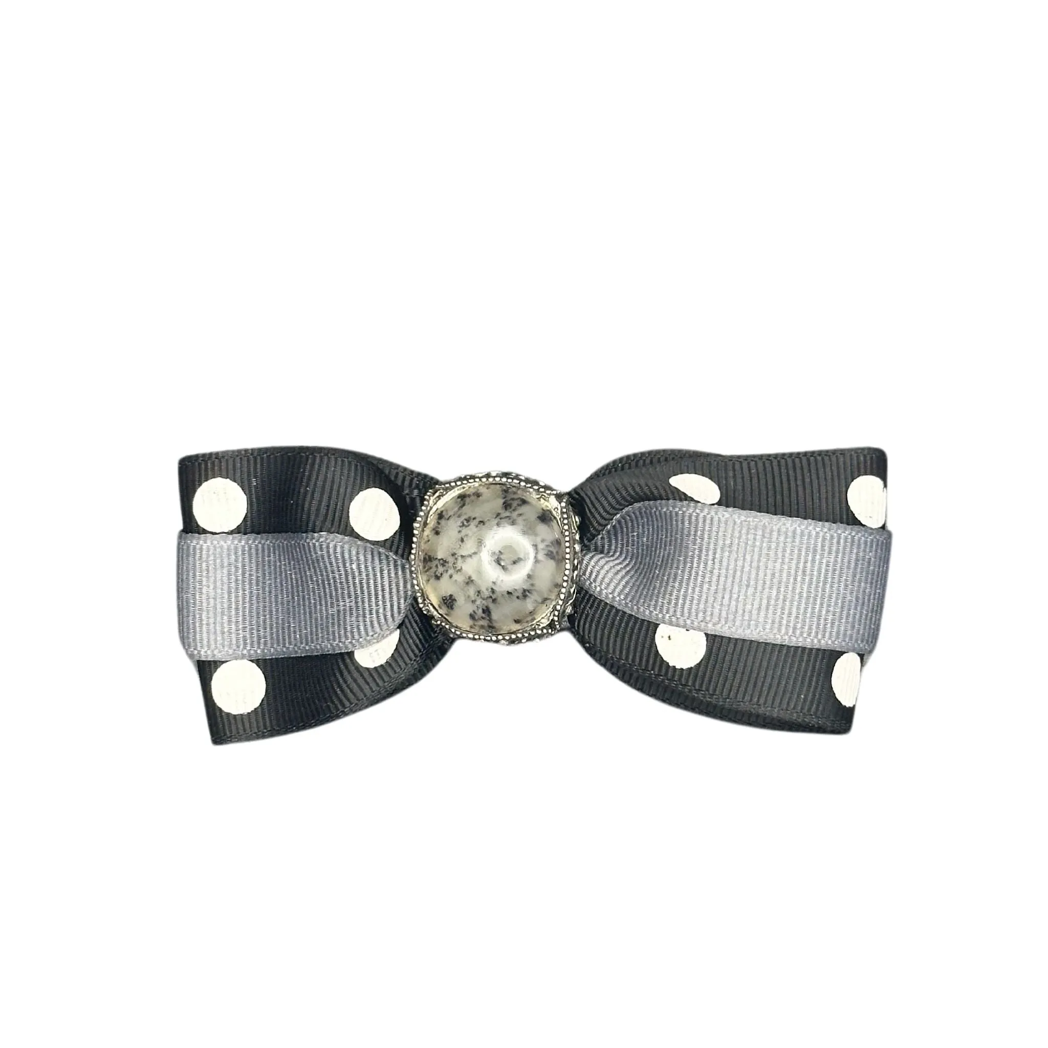 Dog Collar Bow: Black & Gray Polka Dot Dog Collar Bow