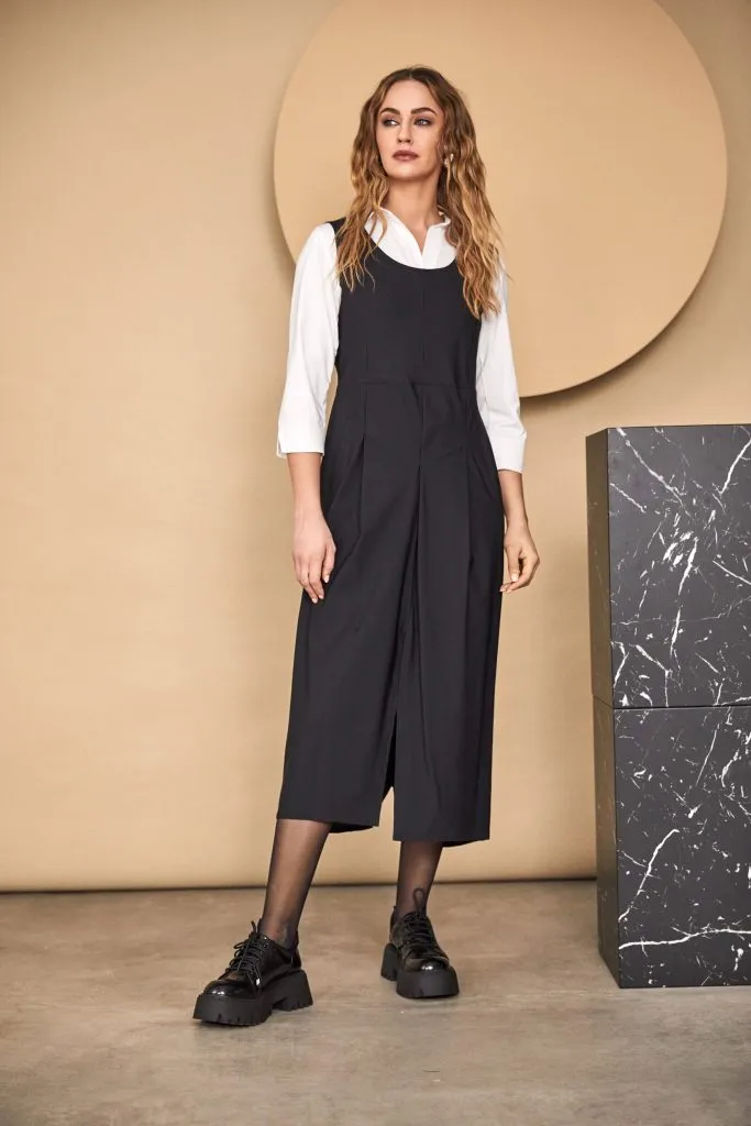 Dress with Inverted Pleat Front in Black
