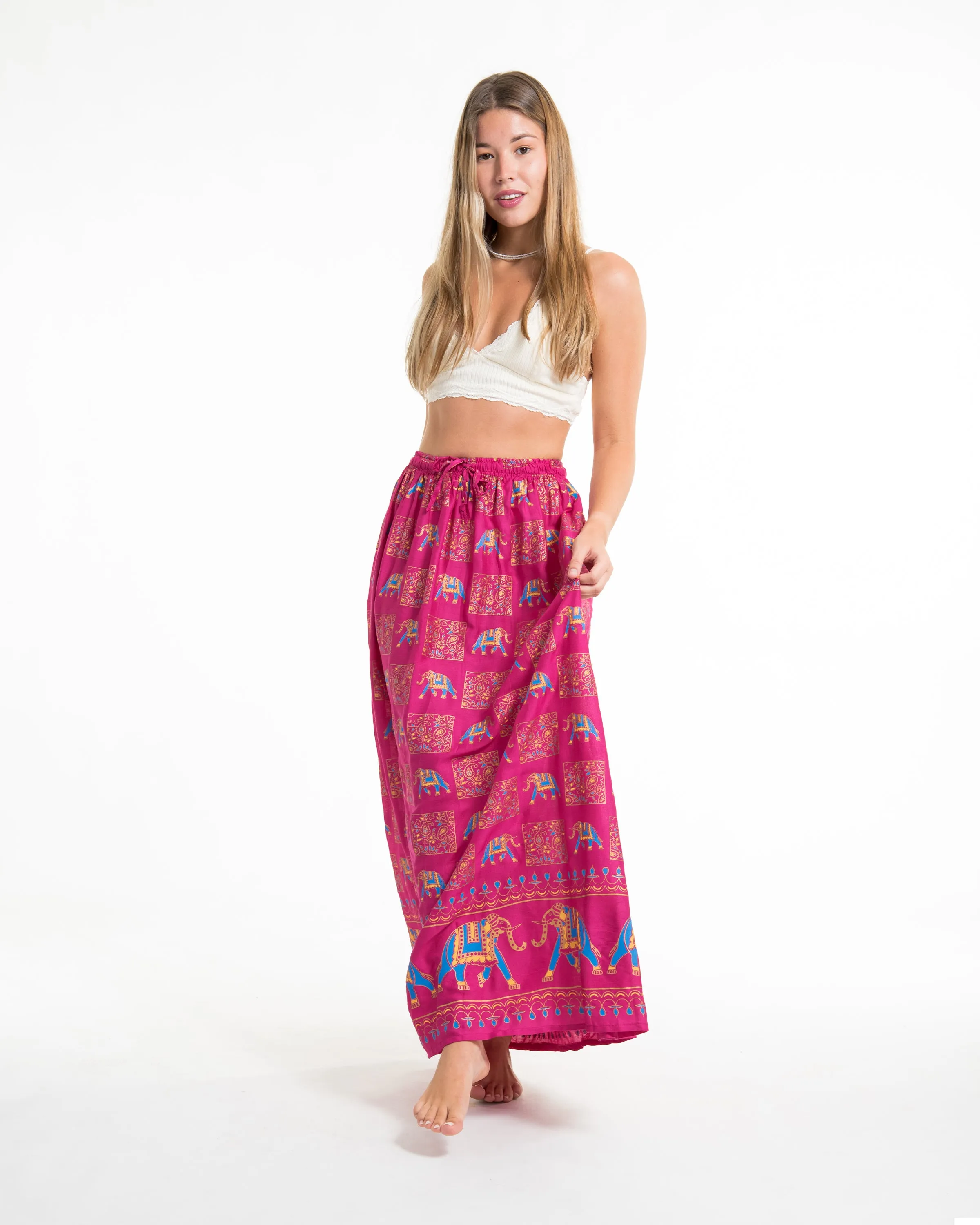 Elephant Print Midi Skirt in Pink