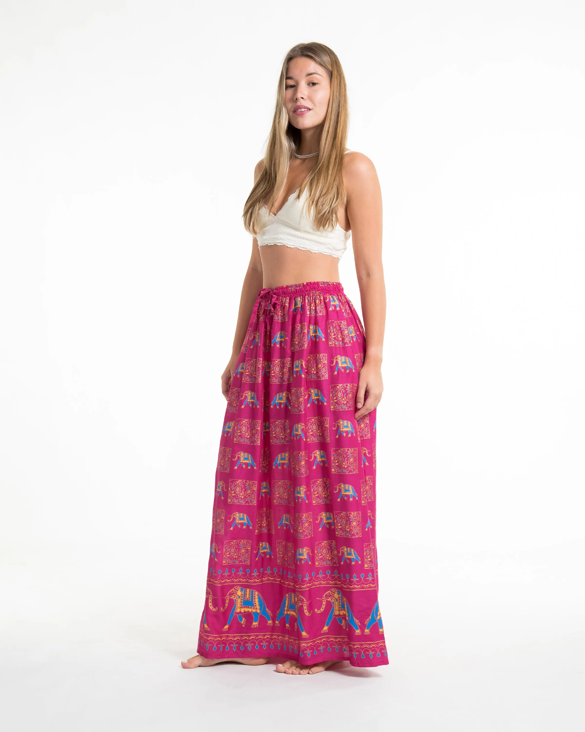 Elephant Print Midi Skirt in Pink