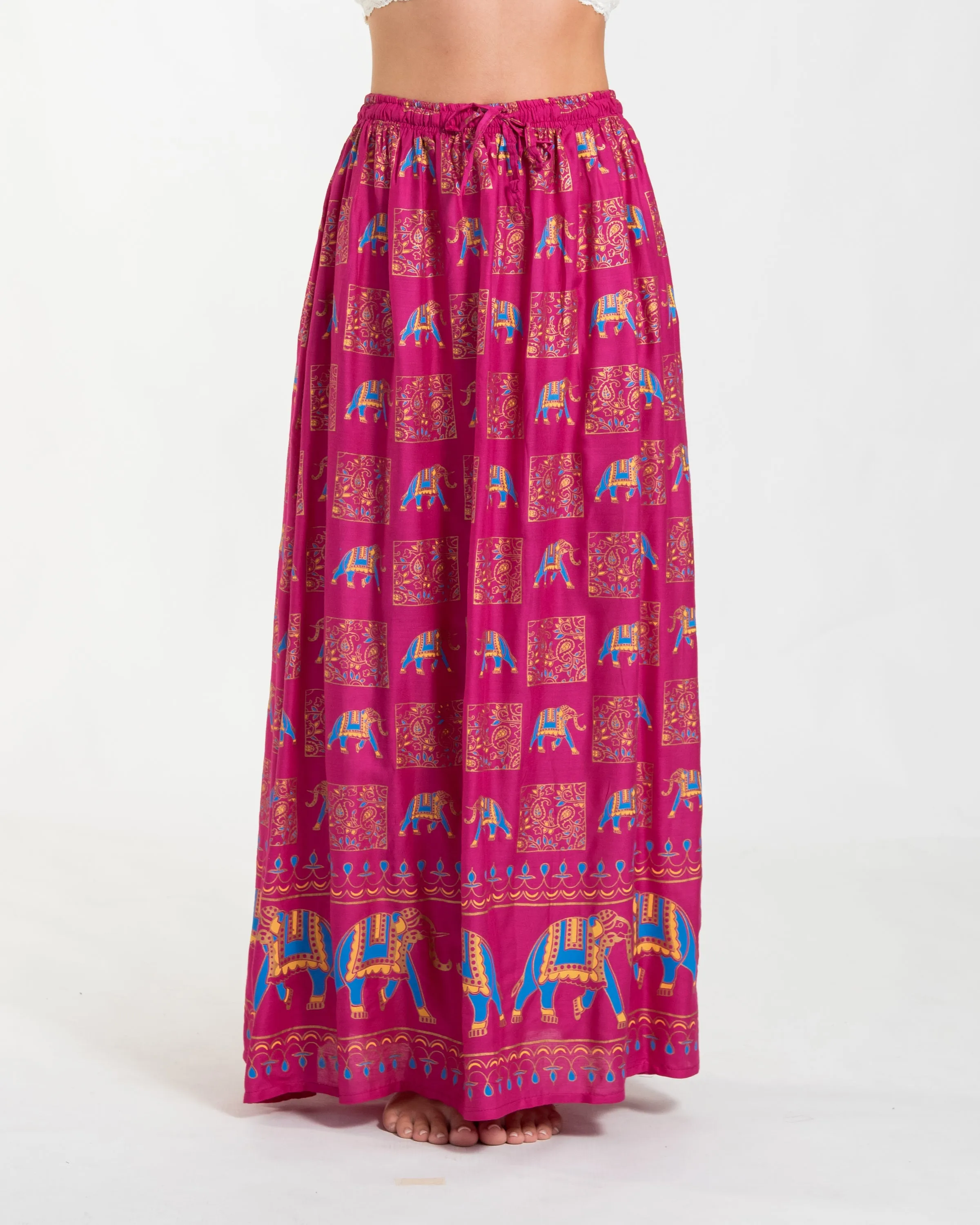 Elephant Print Midi Skirt in Pink