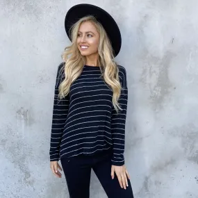 Elsa Fleece Stripe Back Sweater Top In Black
