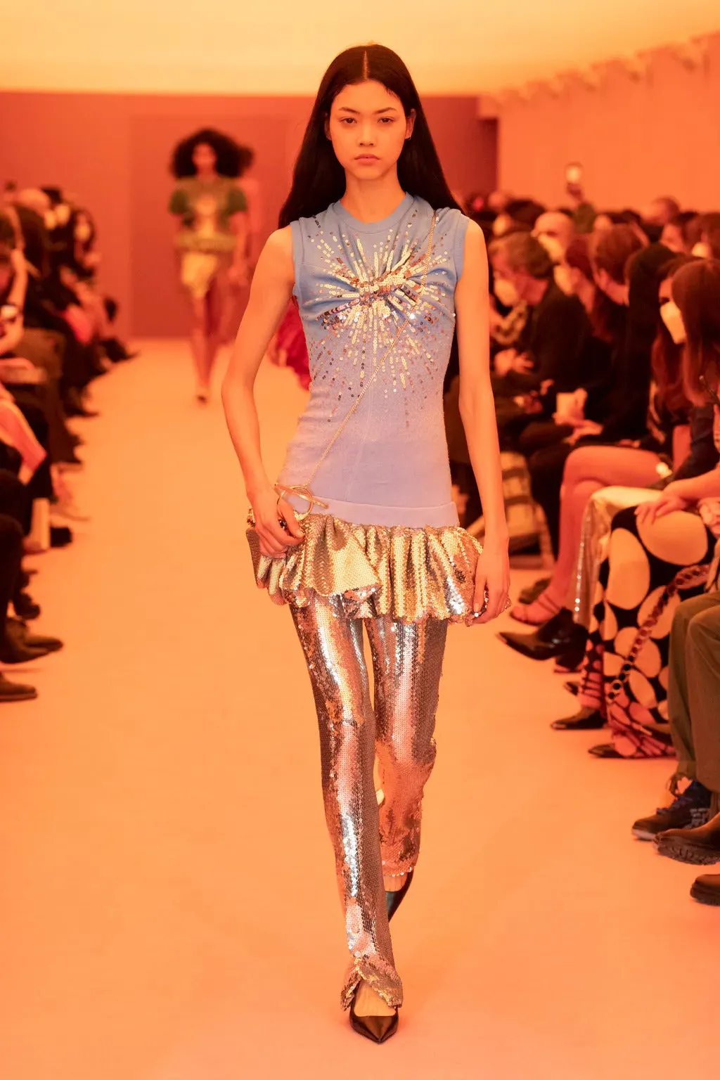 Embroidered sequins flared pants