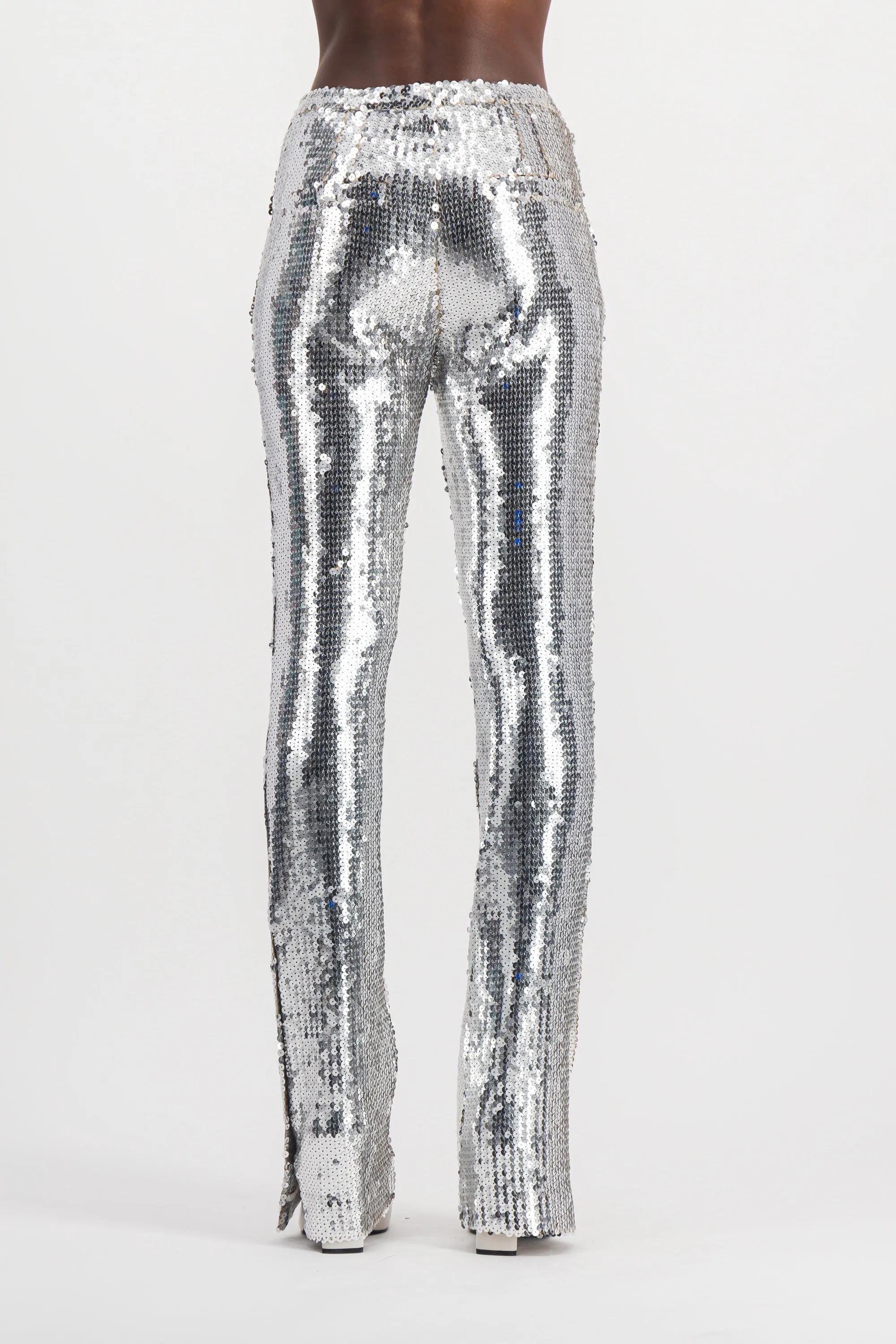 Embroidered sequins flared pants