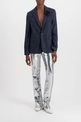 Embroidered sequins flared pants
