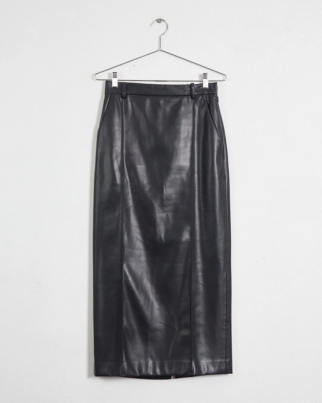 Esse 'classico' faux leather midi skirt, black, 8