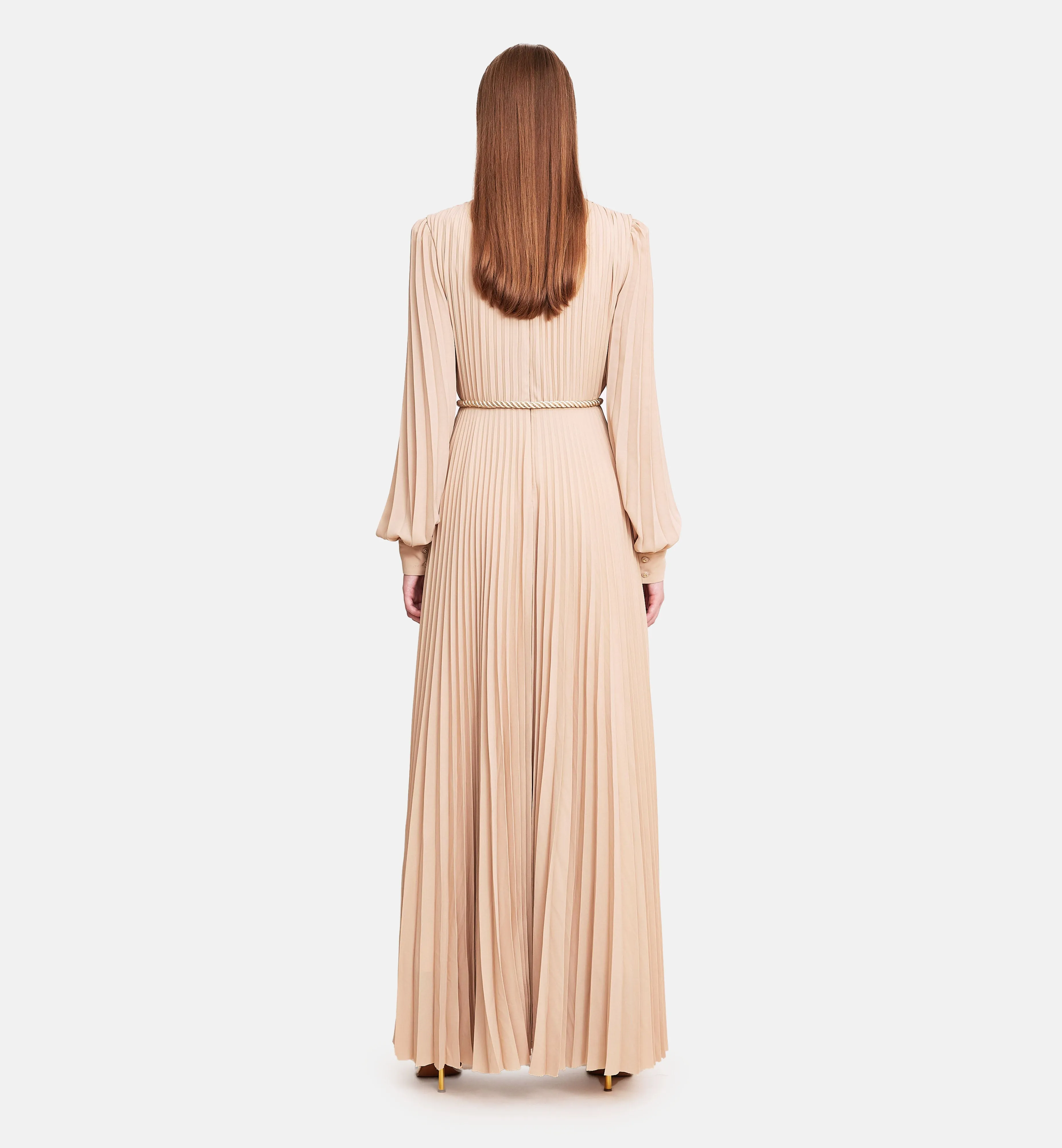 Fleece Chiffon Midi Dress in Biege