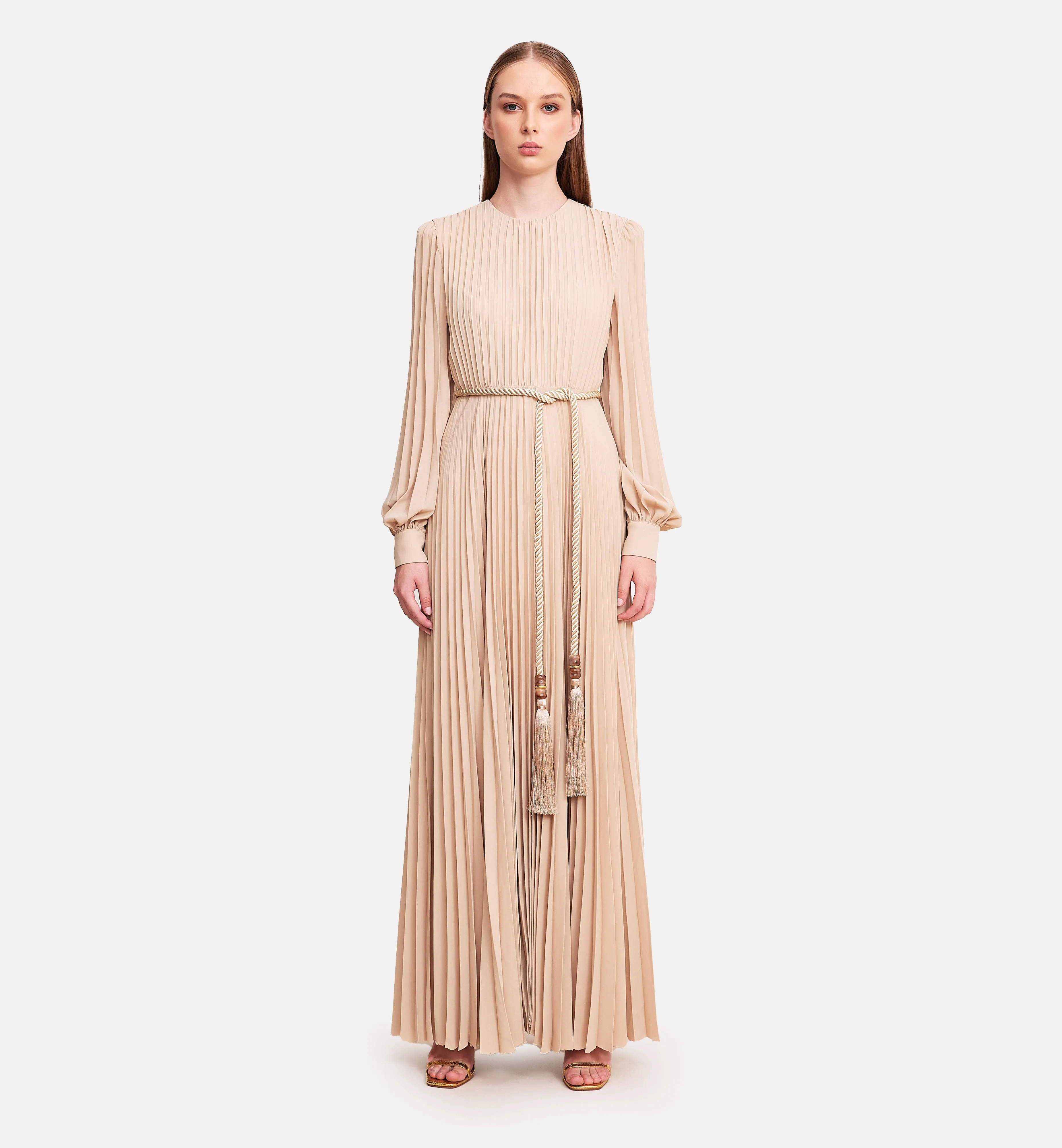 Fleece Chiffon Midi Dress in Biege