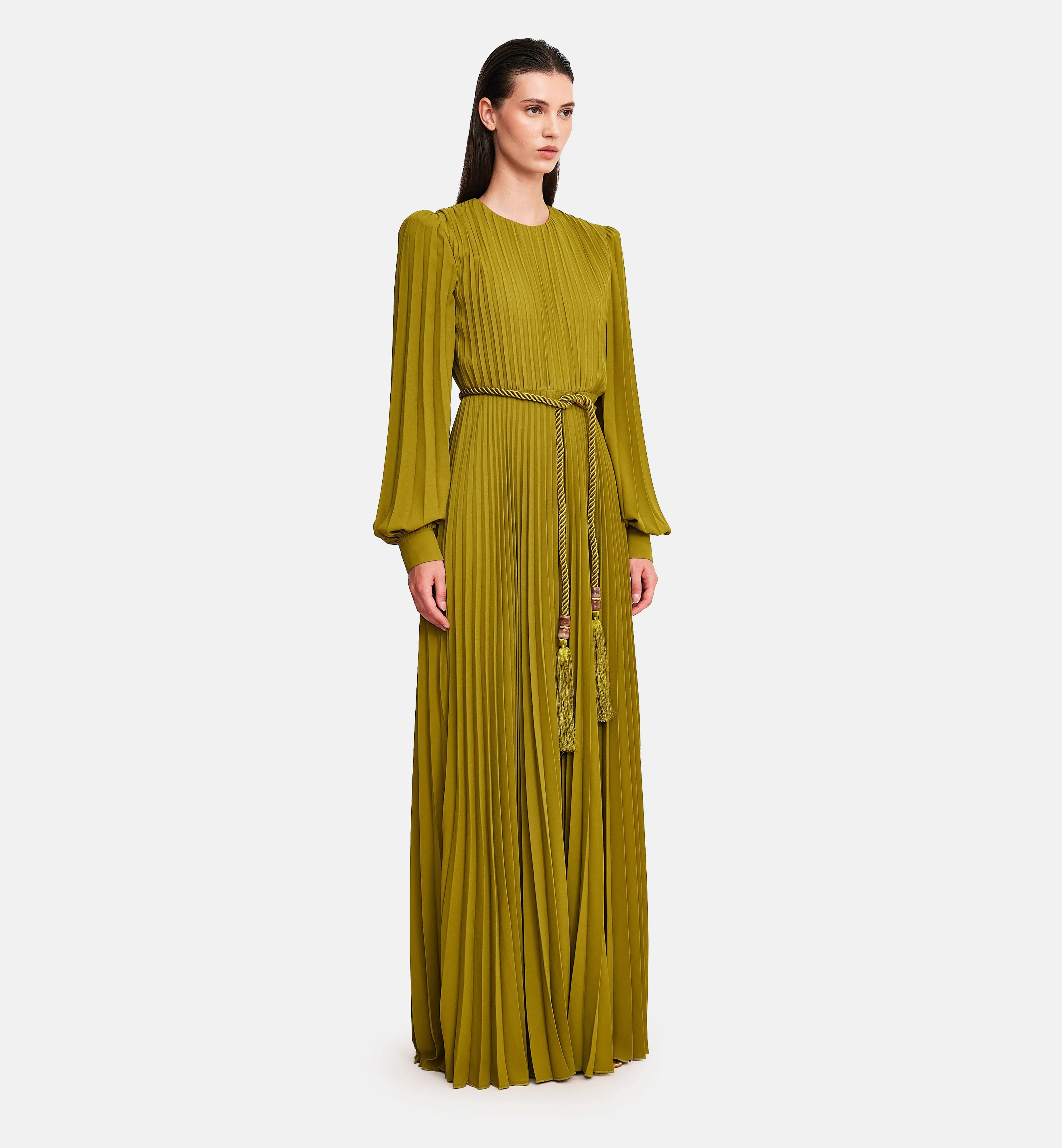 Fleece Chiffon Midi Dress in Green