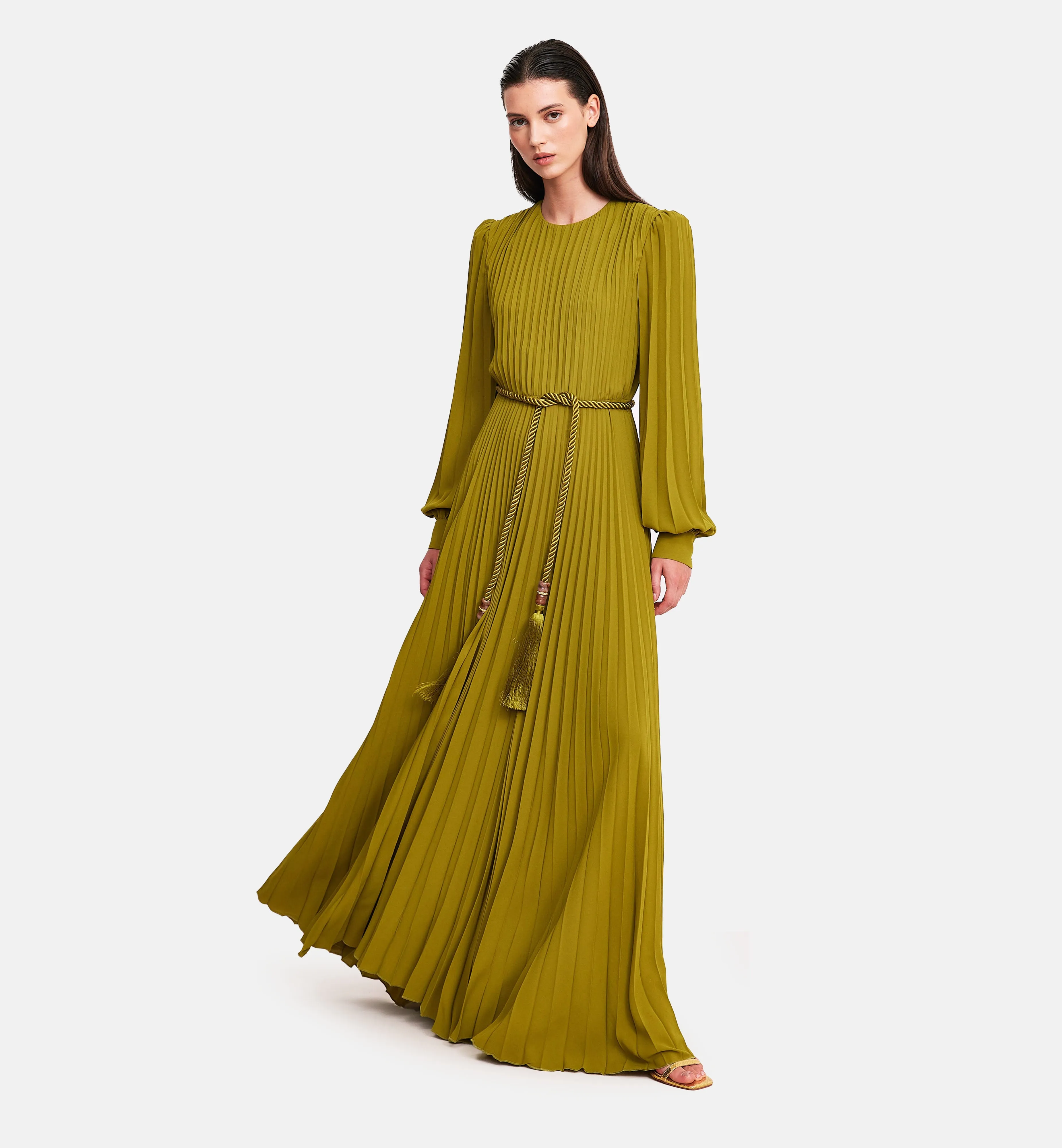 Fleece Chiffon Midi Dress in Green